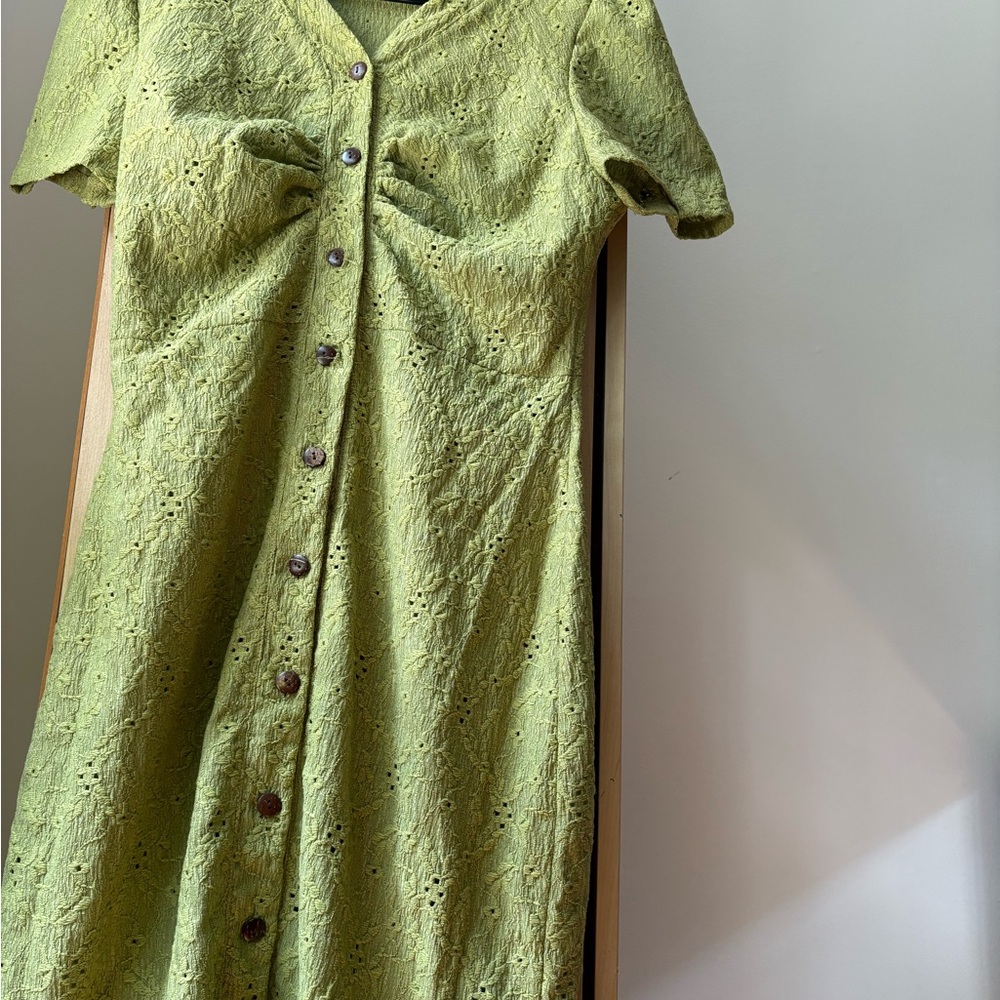 Green Ruched Ruffled Sundress - Picture 3 of 6